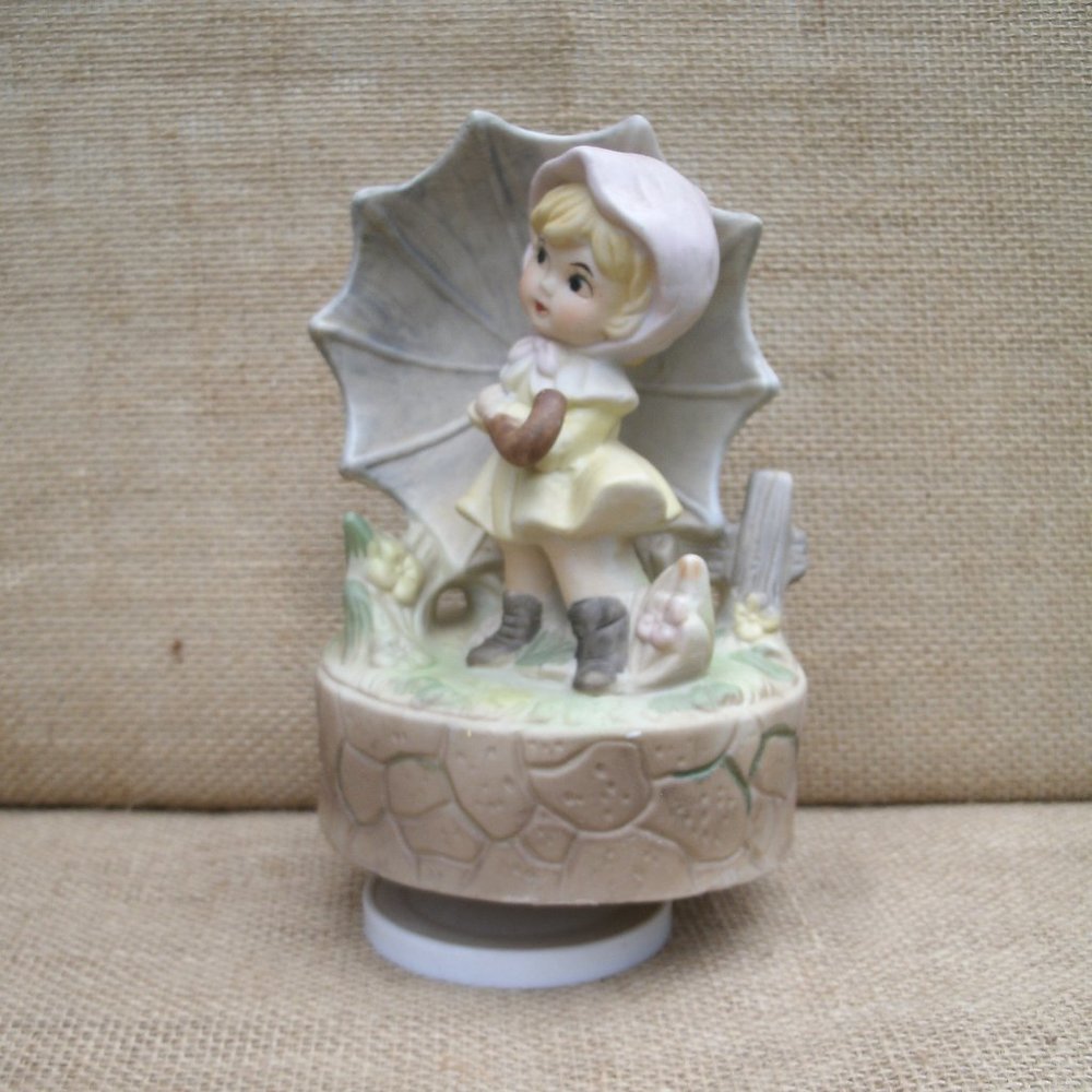 Vintage Girl with Umbrella Porcelain Music Box Arnart